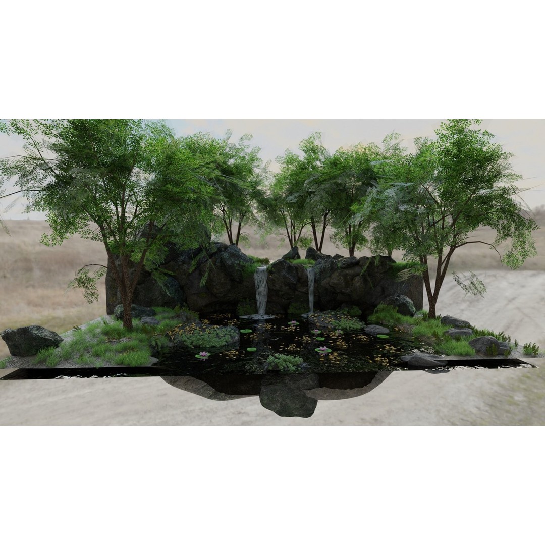 Waterfall Scene 3D Model – High Poly Landscape with PBR Textures - View 7