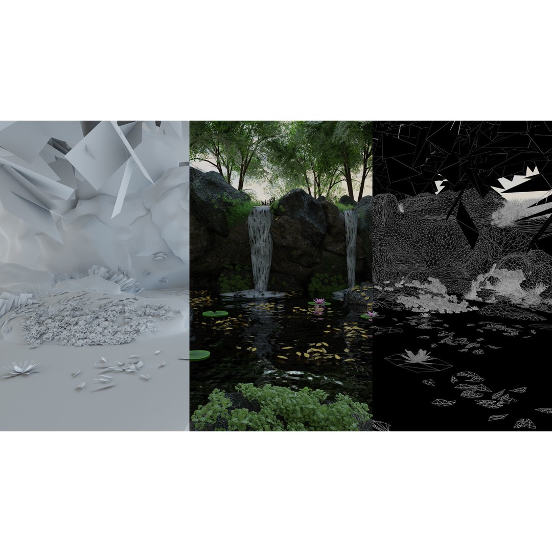 Waterfall Scene 3D Model – High Poly Landscape with PBR Textures - View 8