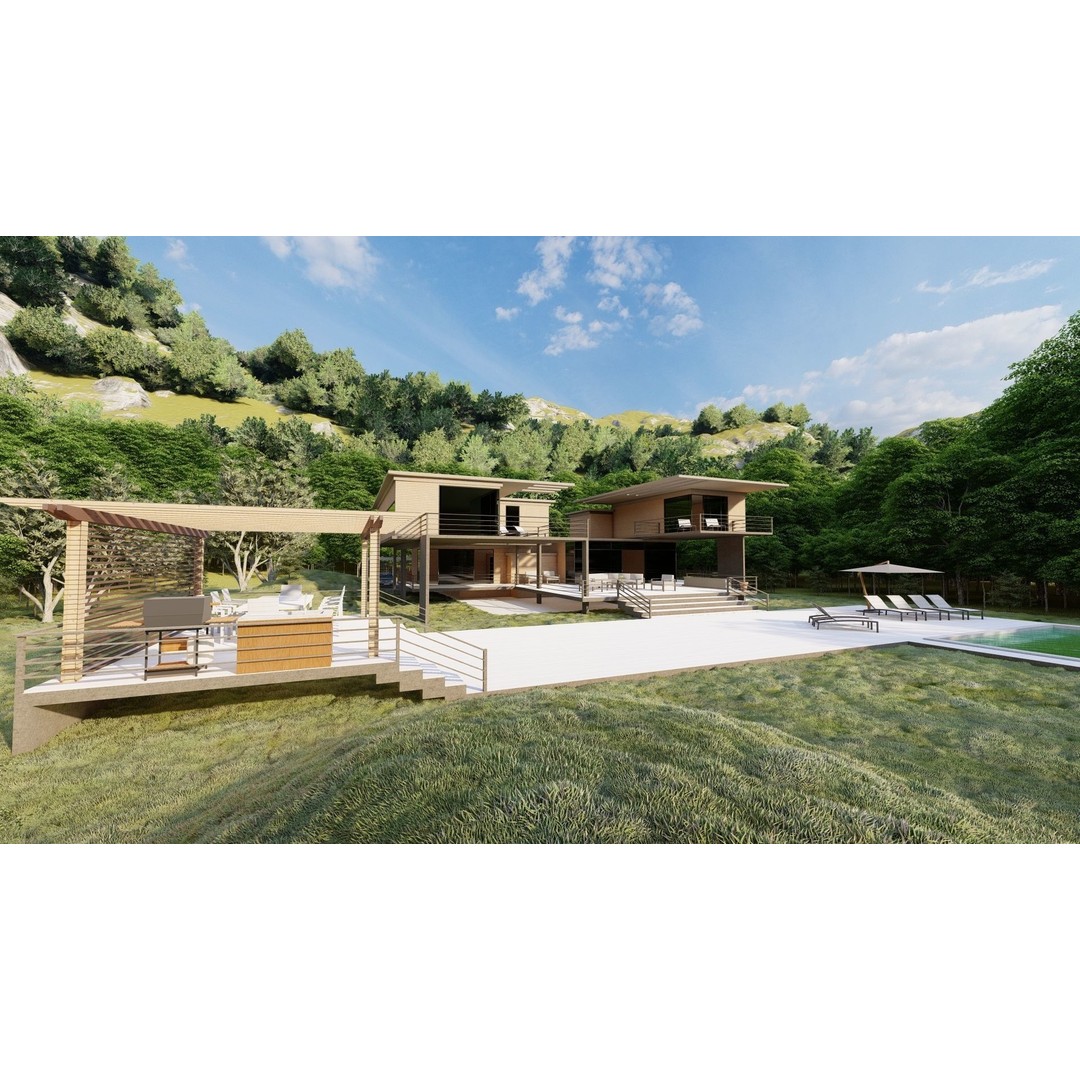 Modern Villa 3D Model – High Poly Architectural Asset, FBX, OBJ - View 3