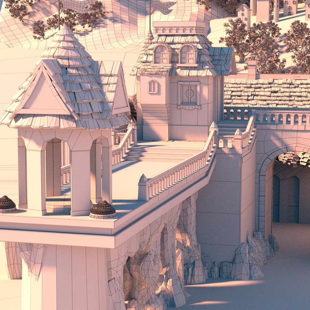 Cartoon Castle 3D Model – High Poly Medieval Scene, FBX, PBR