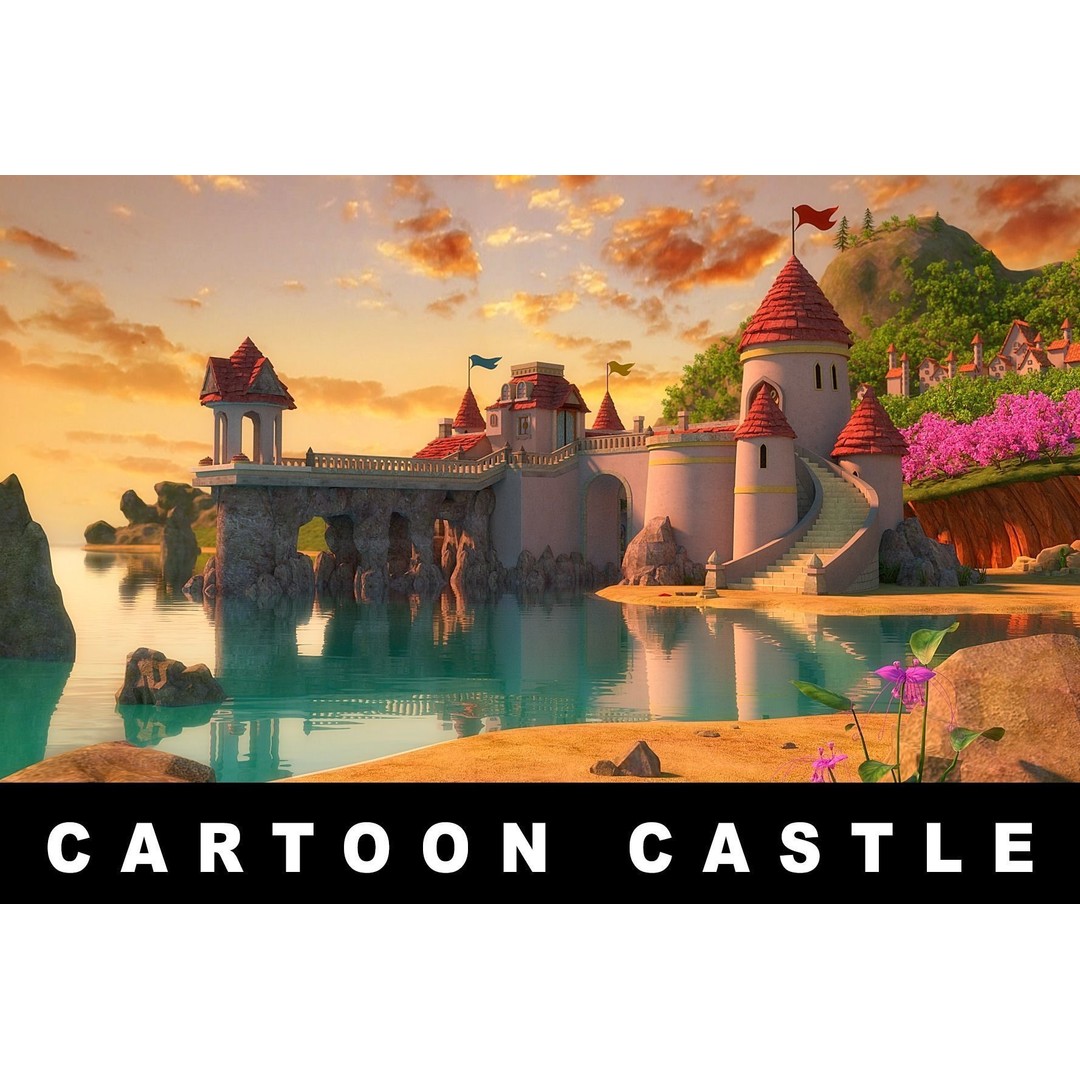 Cartoon Castle 3D Model – High Poly Medieval Scene, FBX, PBR - View 2