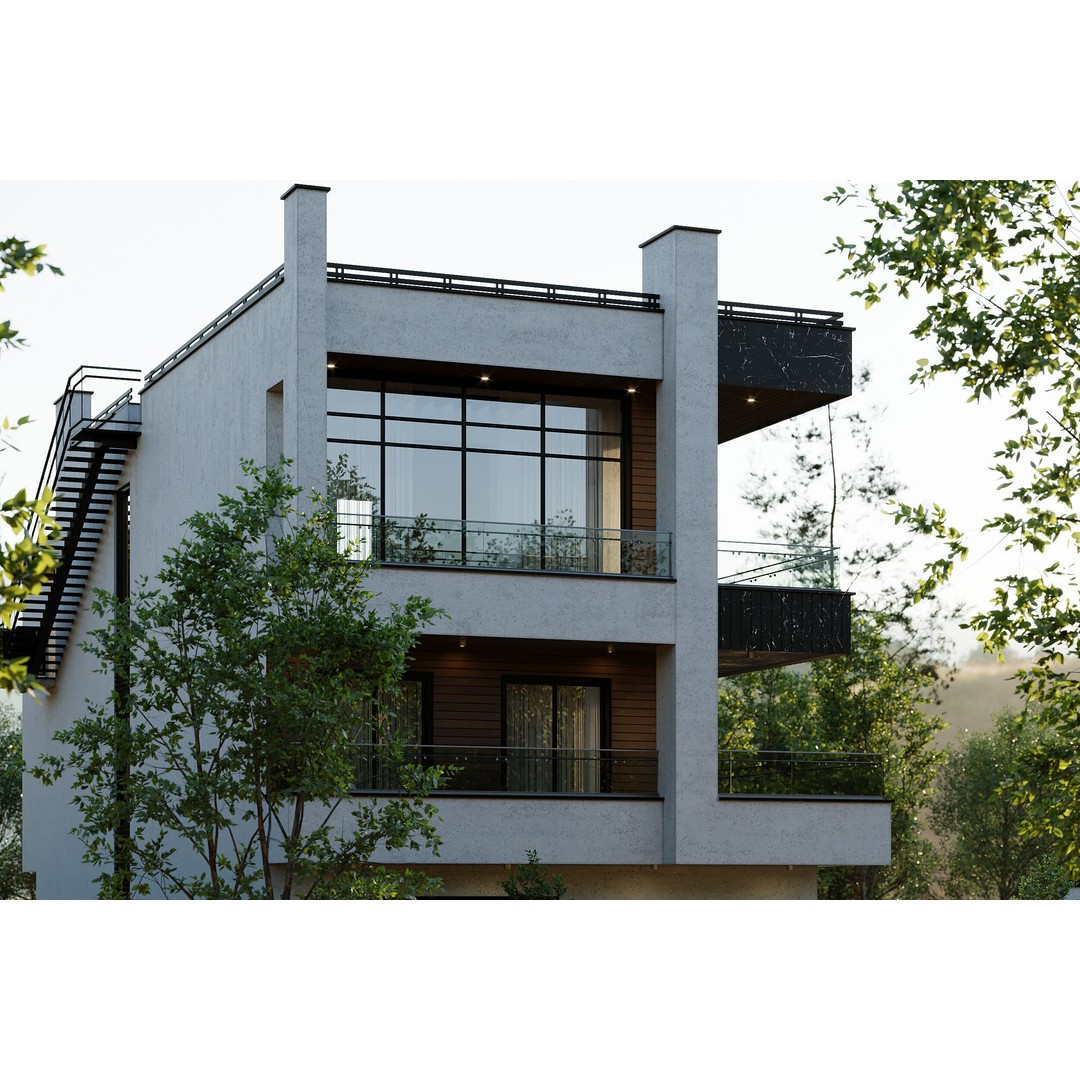 Modern Villa 3D Model – Architectural Design with Textures & UVs