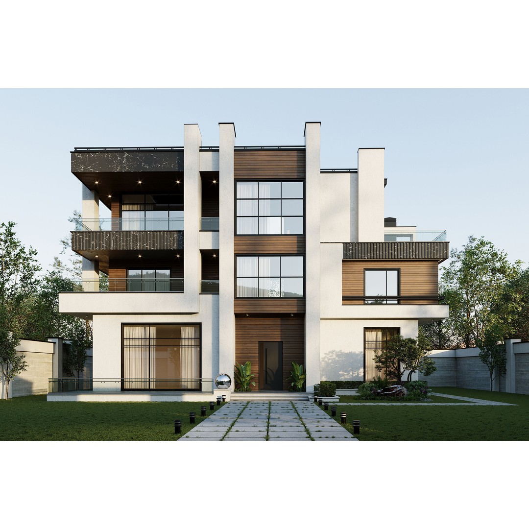 Modern Villa 3D Model – Architectural Design with Textures & UVs - View 12