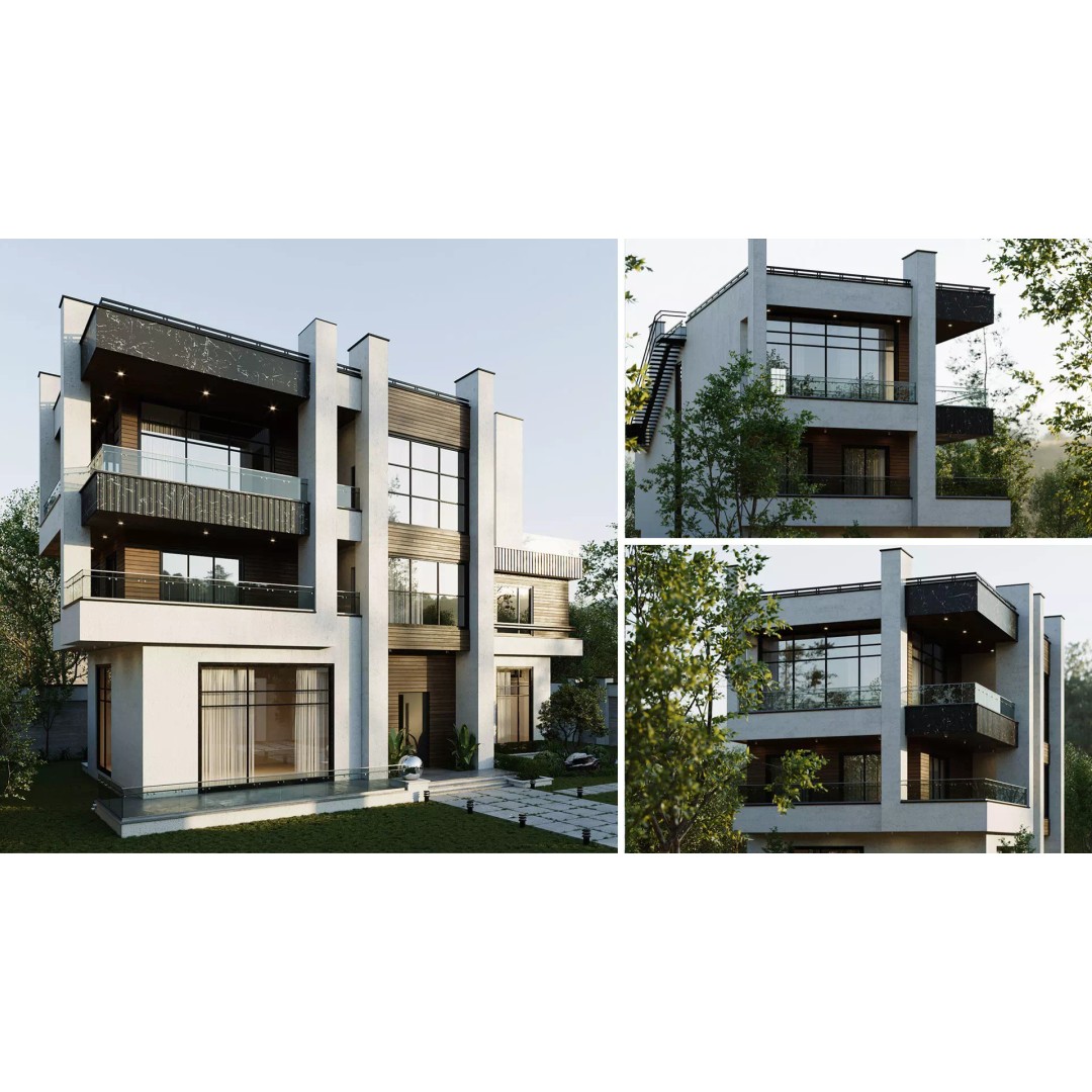 Modern Villa 3D Model – Architectural Design with Textures & UVs - View 2