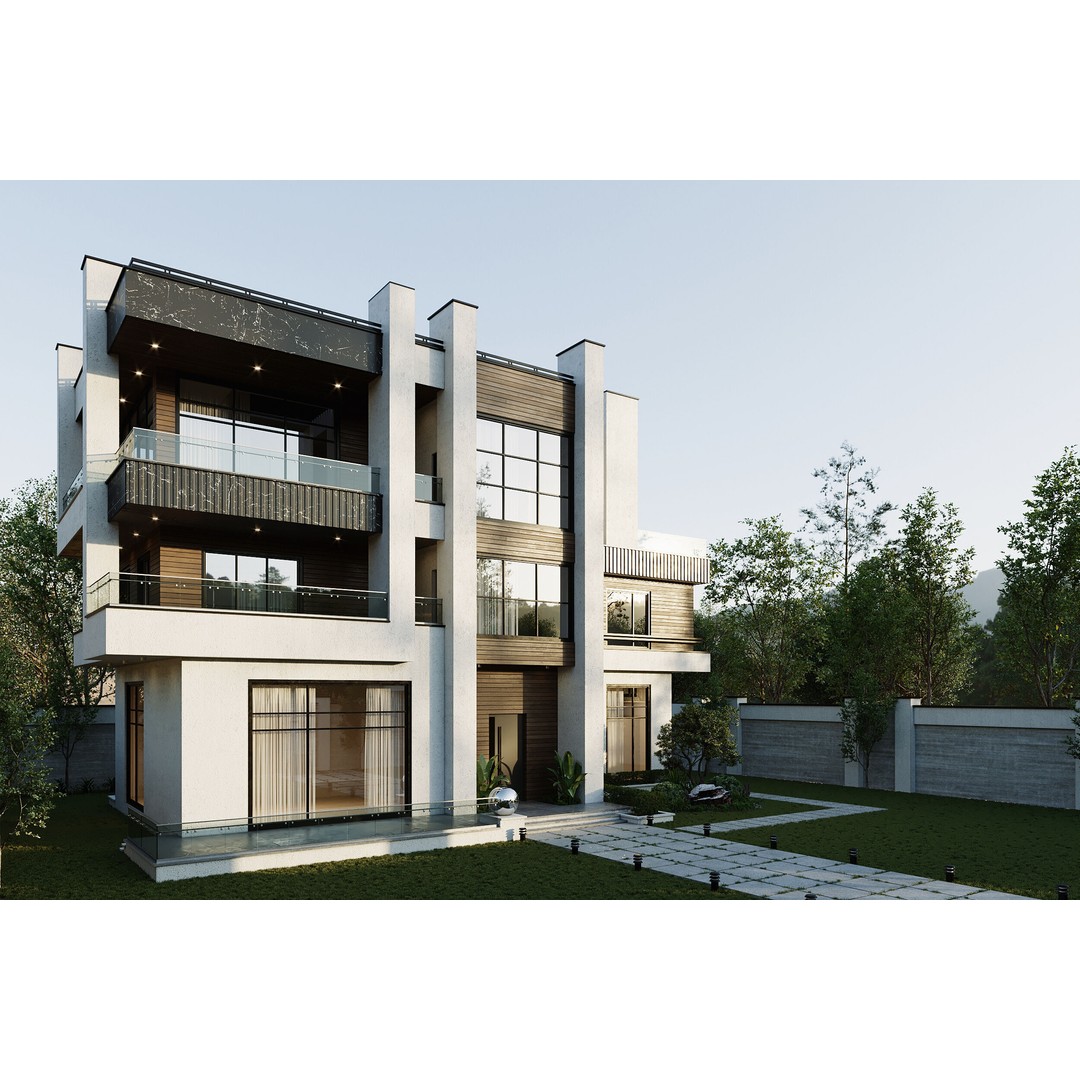 Modern Villa 3D Model – Architectural Design with Textures & UVs - View 4