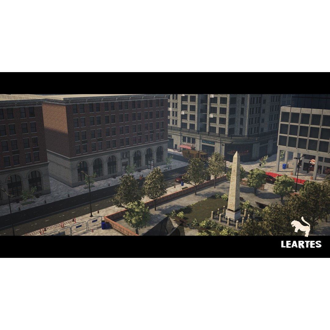 Modern City Downtown 3D Model – Low Poly Game Asset, FBX, PBR - View 12