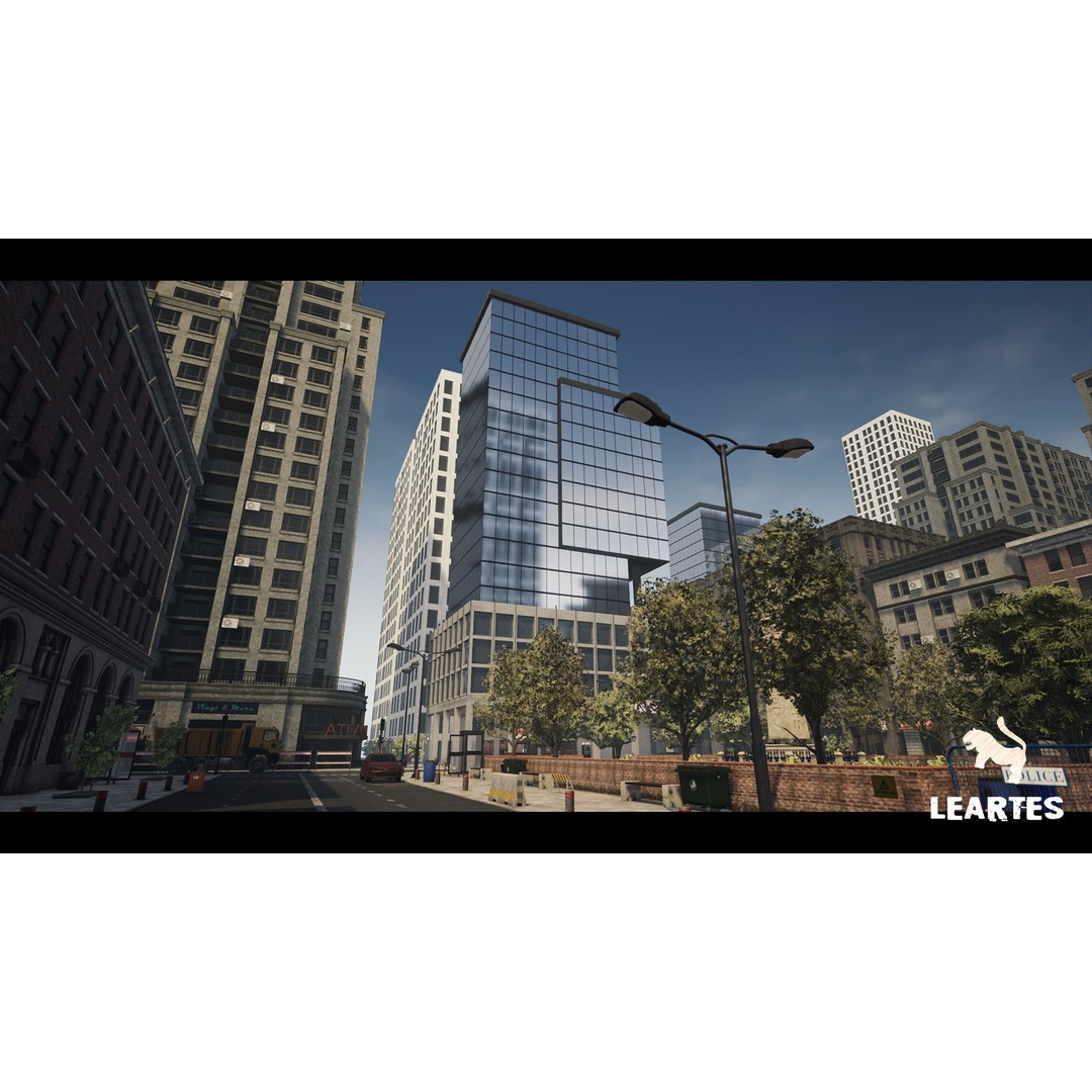 Modern City Downtown 3D Model – Low Poly Game Asset, FBX, PBR - View 3