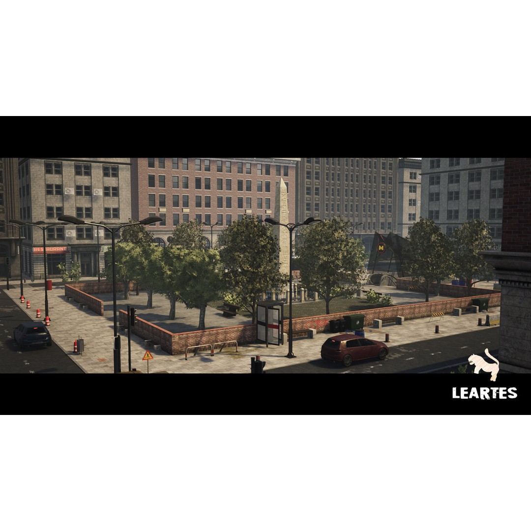Modern City Downtown 3D Model – Low Poly Game Asset, FBX, PBR - View 4