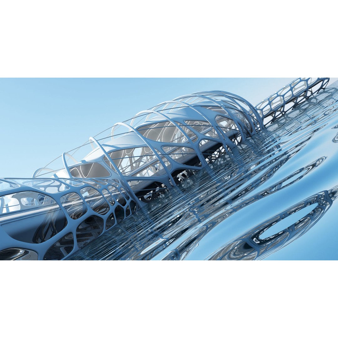 Futuristic Architectural Structure 3D Model – Detailed Sci-Fi Pavilion, FBX