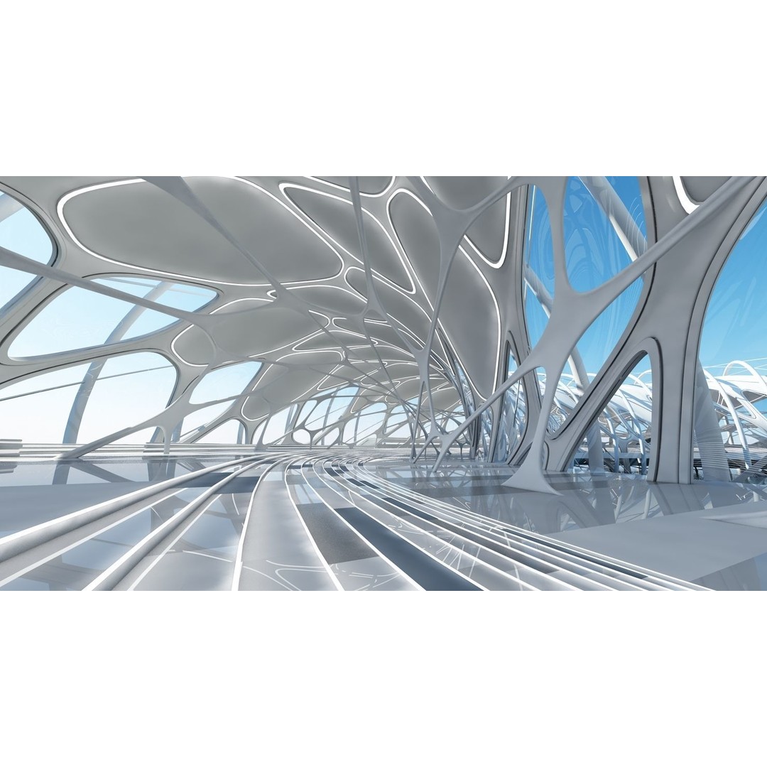 Futuristic Architectural Structure 3D Model – Detailed Sci-Fi Pavilion, FBX - View 10