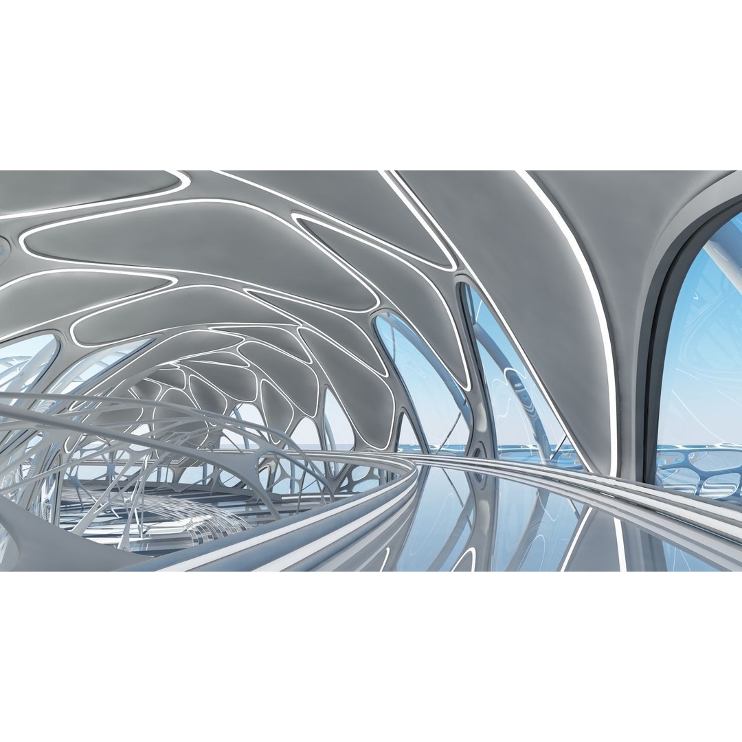 Futuristic Architectural Structure 3D Model – Detailed Sci-Fi Pavilion, FBX - View 12