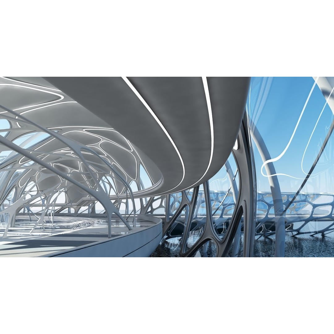 Futuristic Architectural Structure 3D Model – Detailed Sci-Fi Pavilion, FBX - View 14