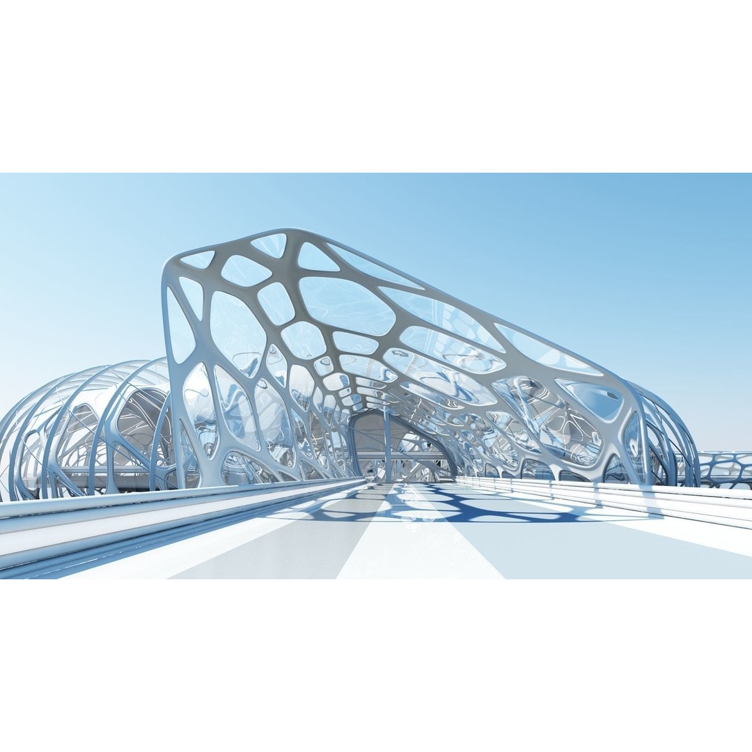 Futuristic Architectural Structure 3D Model – Detailed Sci-Fi Pavilion, FBX - View 22