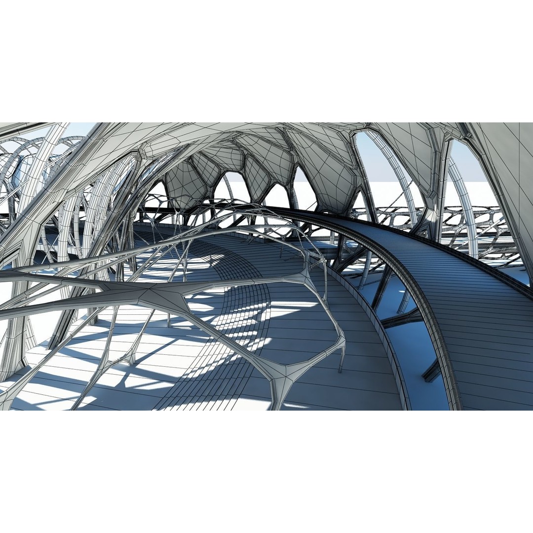Futuristic Architectural Structure 3D Model – Detailed Sci-Fi Pavilion, FBX - View 27