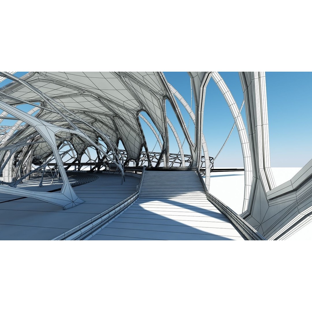 Futuristic Architectural Structure 3D Model – Detailed Sci-Fi Pavilion, FBX - View 28