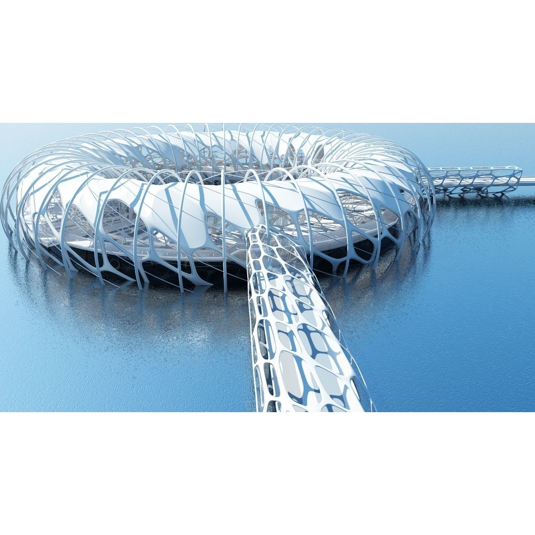 Futuristic Architectural Structure 3D Model – Detailed Sci-Fi Pavilion, FBX - View 3