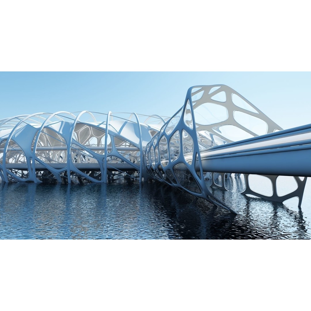 Futuristic Architectural Structure 3D Model – Detailed Sci-Fi Pavilion, FBX - View 4