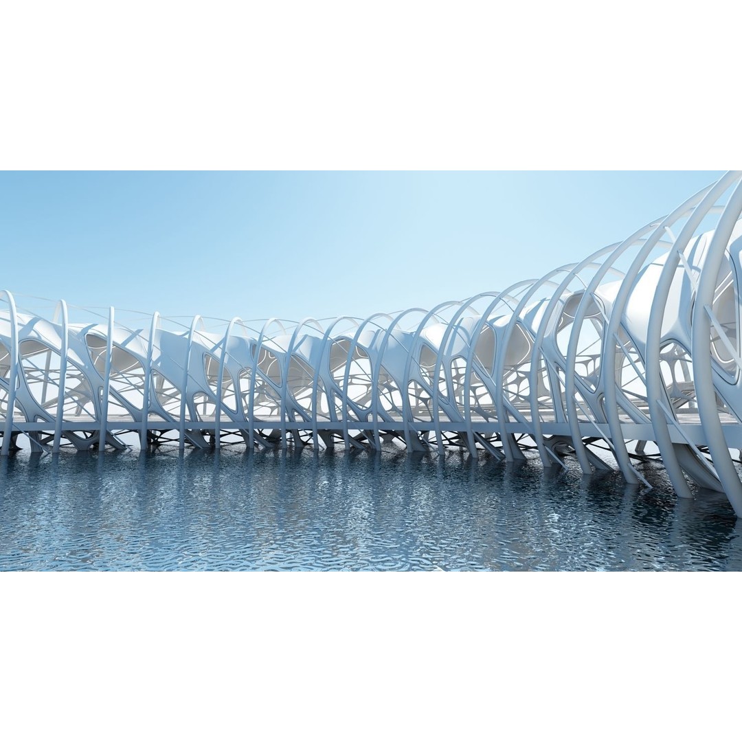 Futuristic Architectural Structure 3D Model – Detailed Sci-Fi Pavilion, FBX - View 6