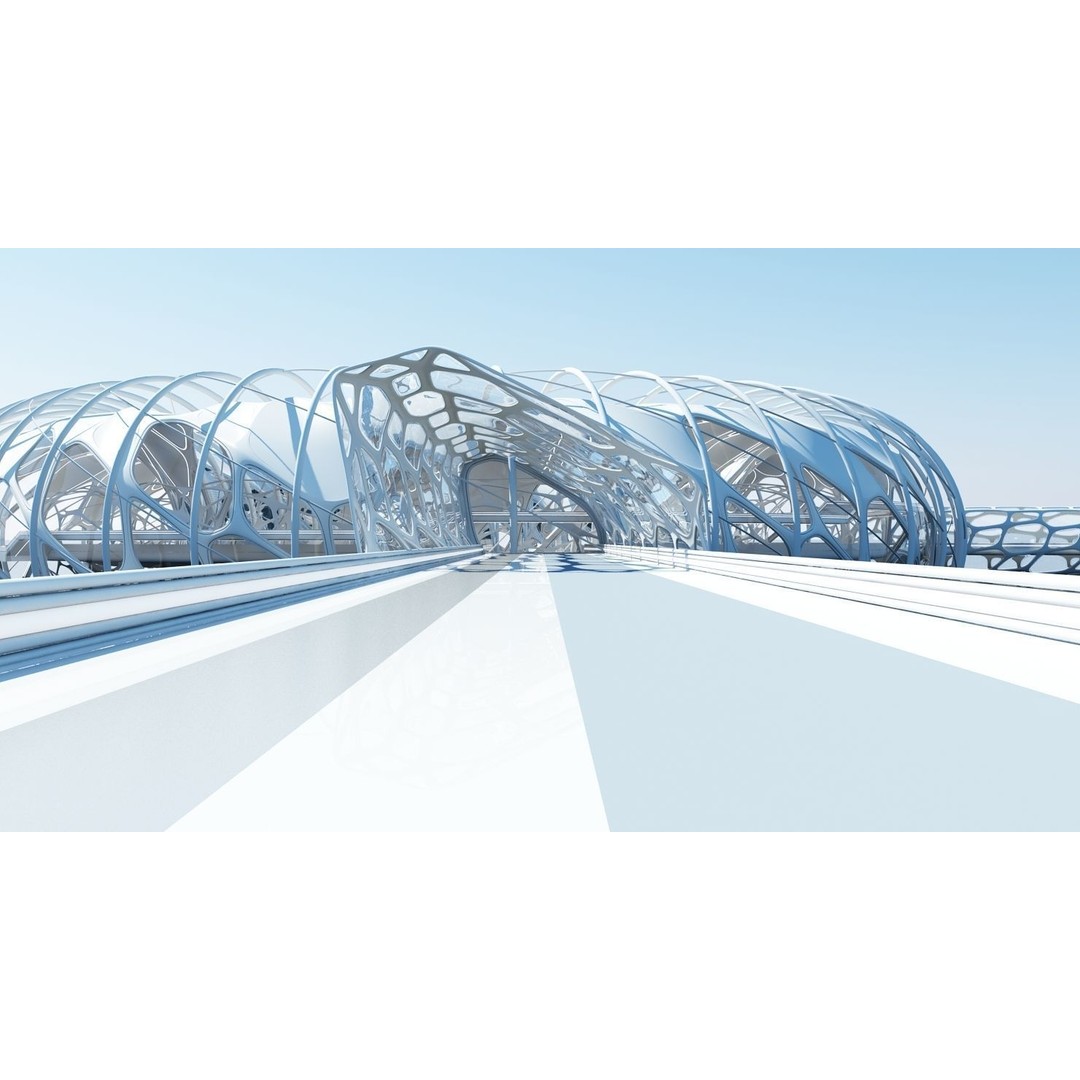 Futuristic Architectural Structure 3D Model – Detailed Sci-Fi Pavilion, FBX - View 7