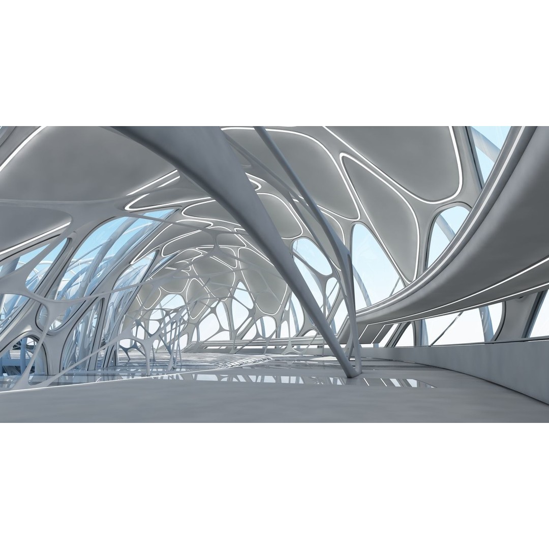 Futuristic Architectural Structure 3D Model – Detailed Sci-Fi Pavilion, FBX - View 9