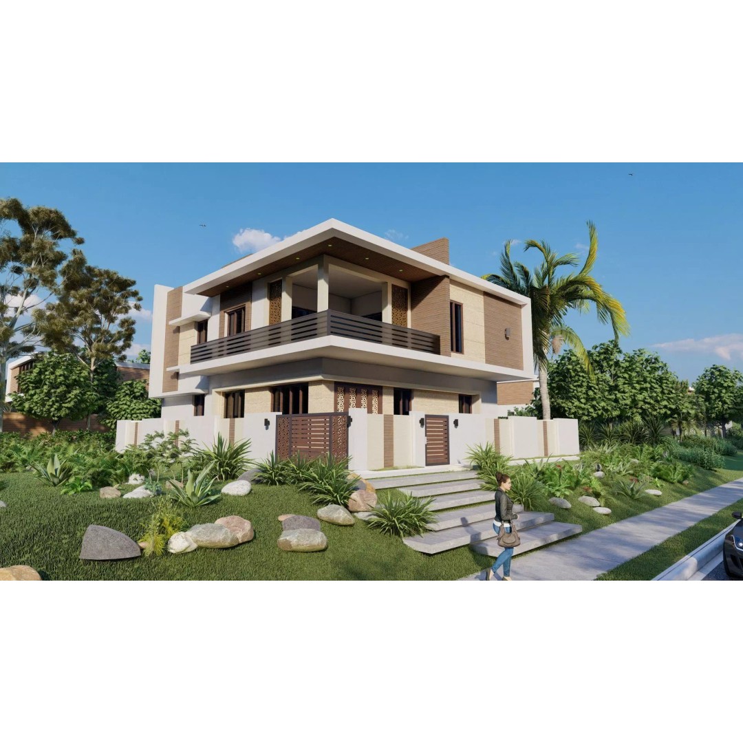 Modern Villa 3D Model – Luxurious House with PBR Textures, FBX - View 2