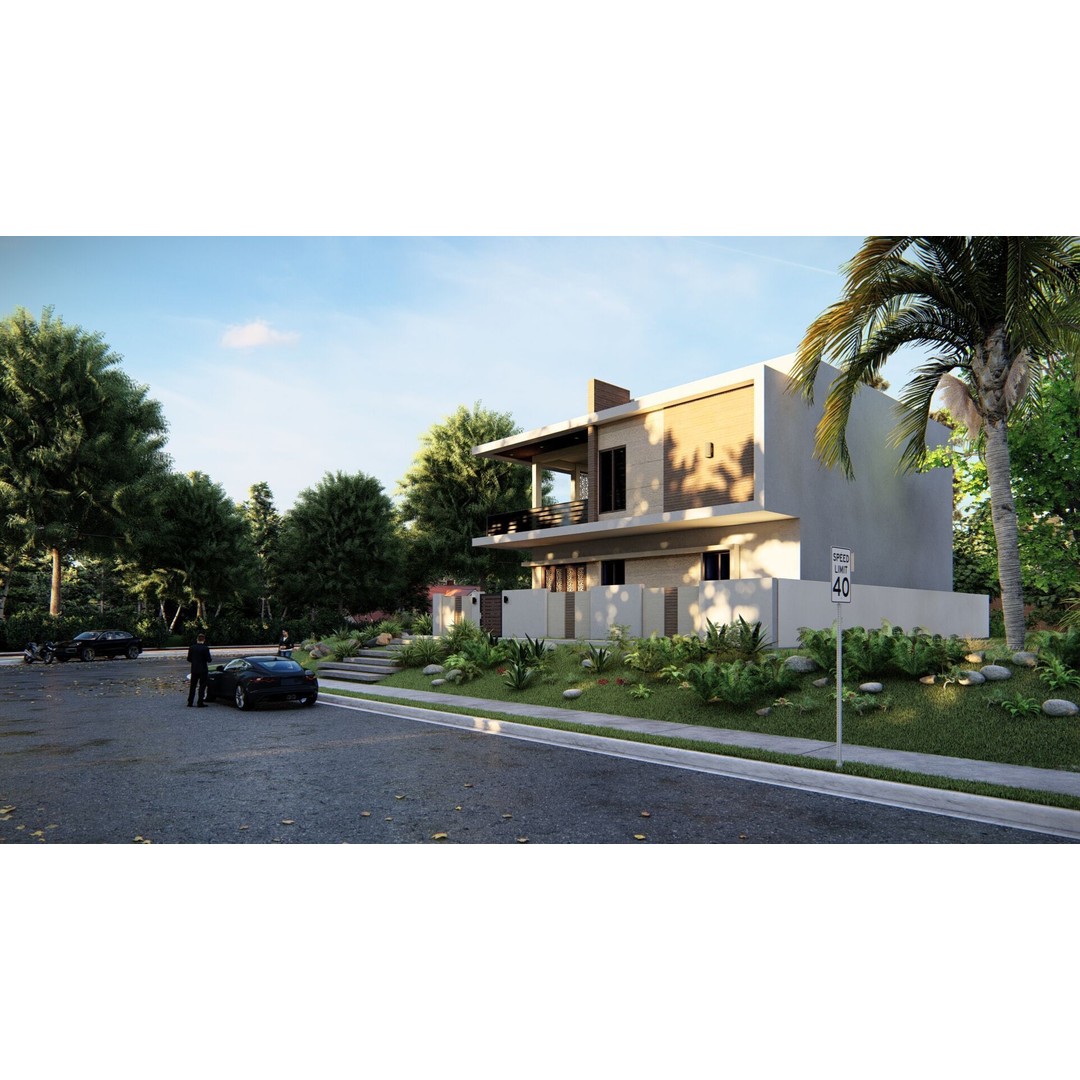 Modern Villa 3D Model – Luxurious House with PBR Textures, FBX - View 3