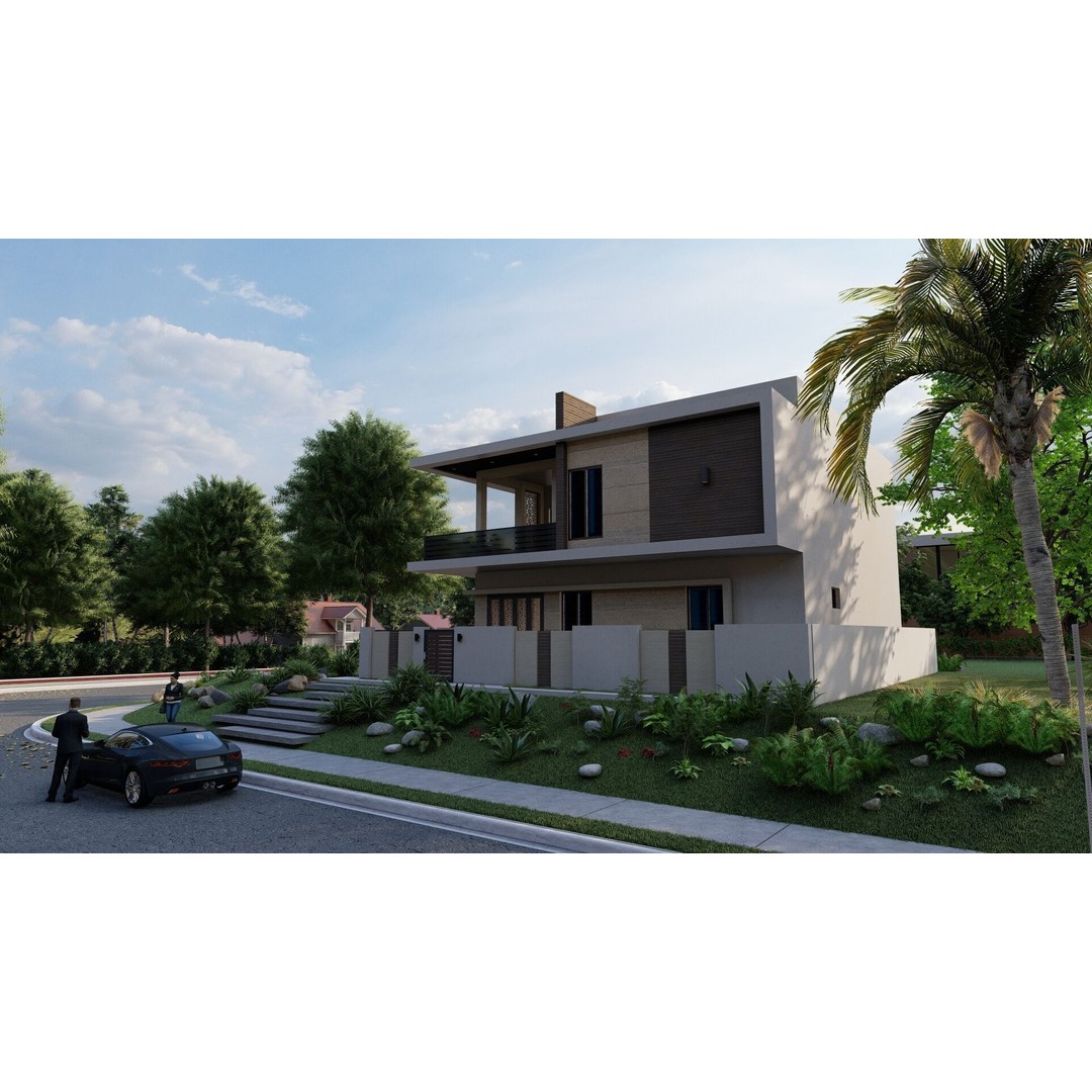 Modern Villa 3D Model – Luxurious House with PBR Textures, FBX - View 4