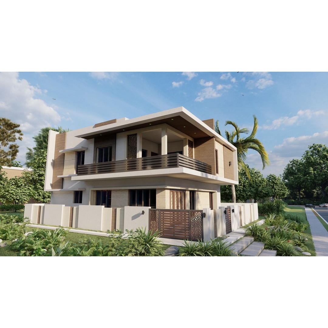 Modern Villa 3D Model – Luxurious House with PBR Textures, FBX - View 7