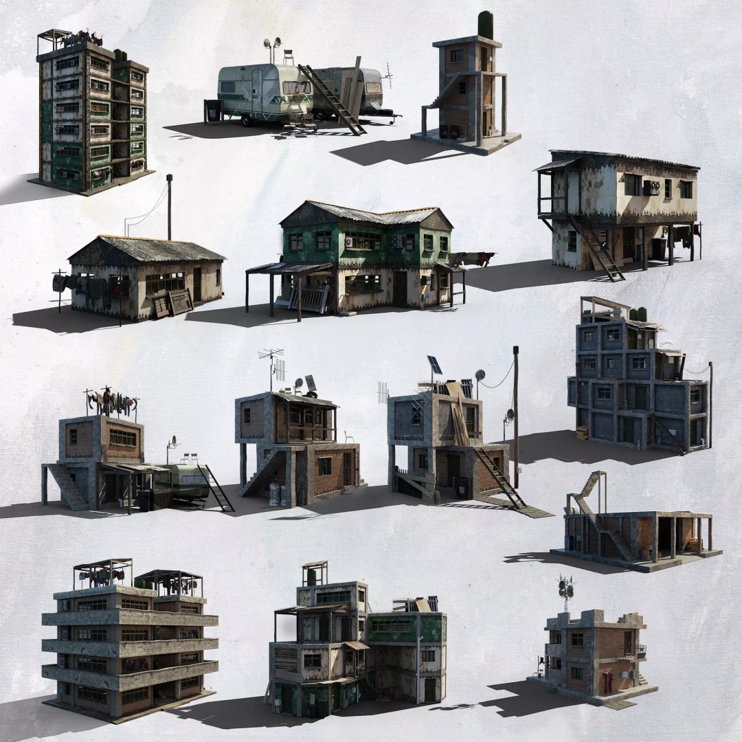 Favela Inspired Building 3D Model – Post Apocalyptic Kit for Blender - View 2
