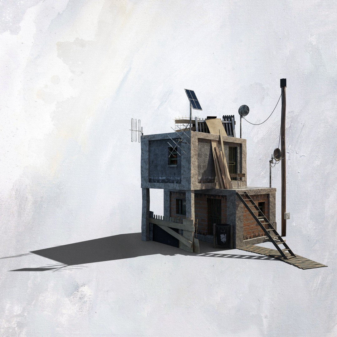 Favela Inspired Building 3D Model – Post Apocalyptic Kit for Blender - View 4