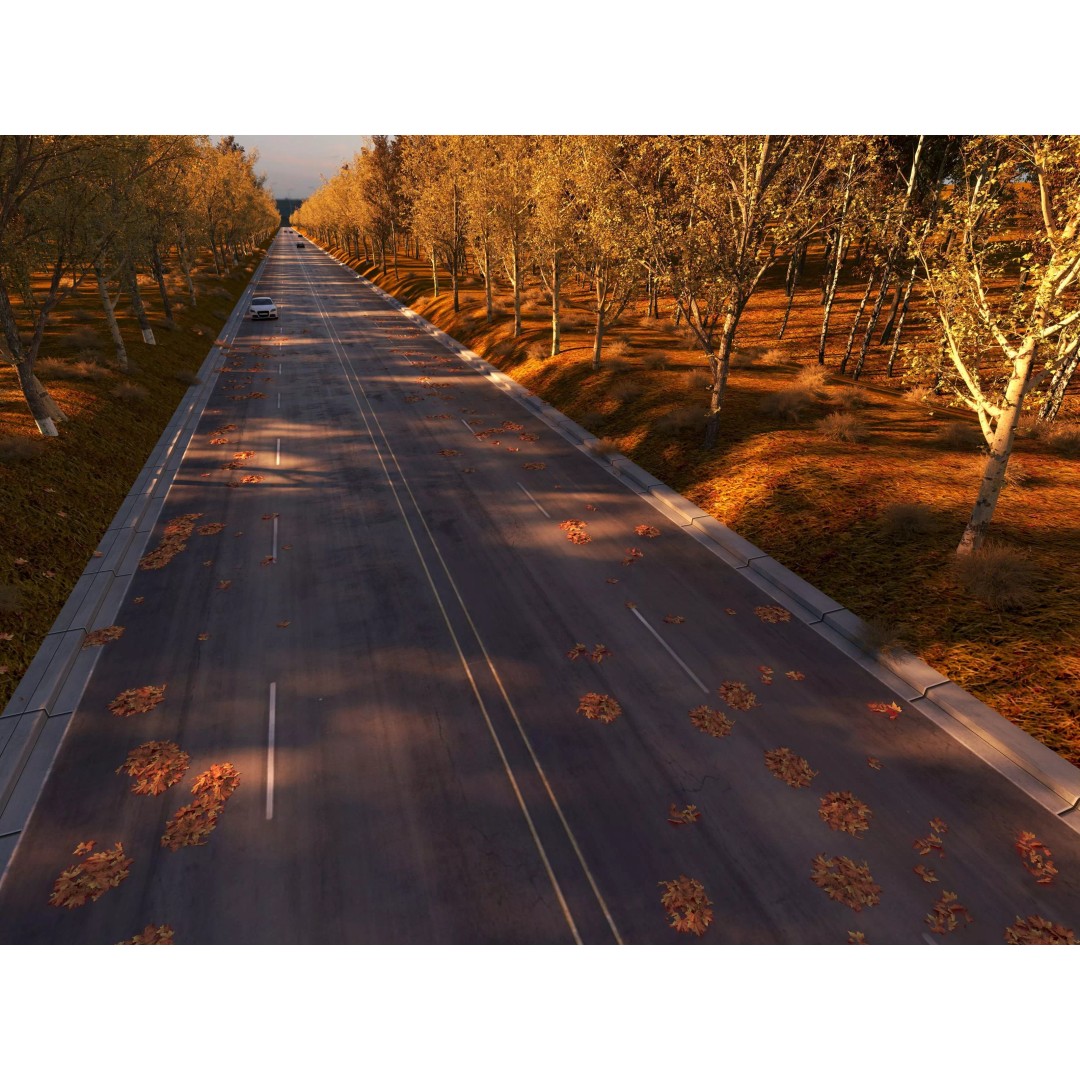 Twilight Highway 3D Model – Low Poly Landscape Asset, FBX, OBJ