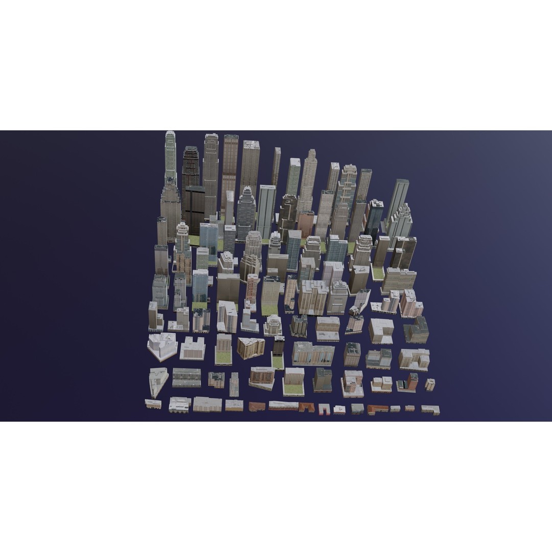 Complete City Buildings 3D Model – Low Poly Cityscape Assets, FBX