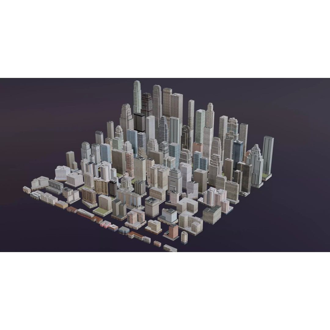 Complete City Buildings 3D Model – Low Poly Cityscape Assets, FBX - View 2