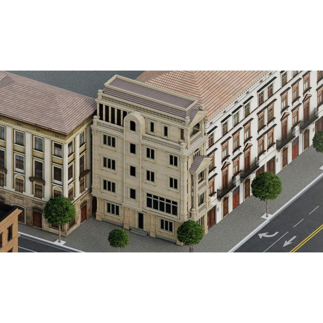 Classic Stone Facade 3D Model – Urban Building Element, FBX
