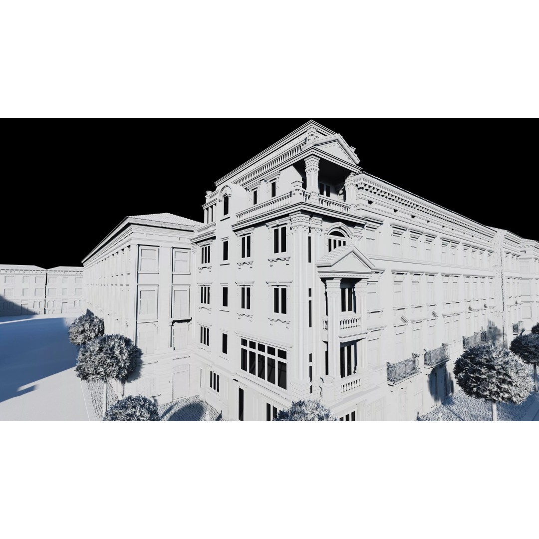 Classic Stone Facade 3D Model – Urban Building Element, FBX - View 10