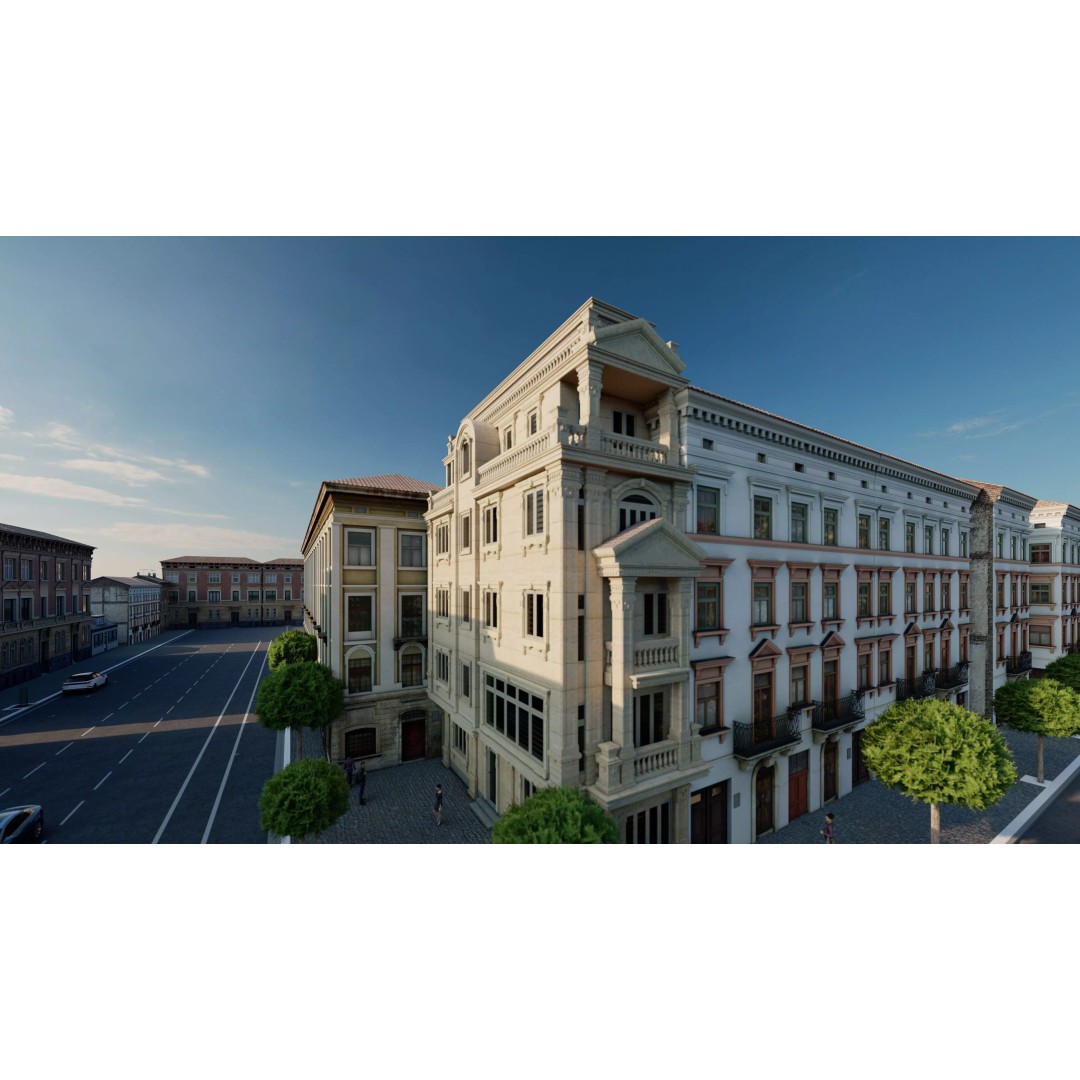 Classic Stone Facade 3D Model – Urban Building Element, FBX - View 11