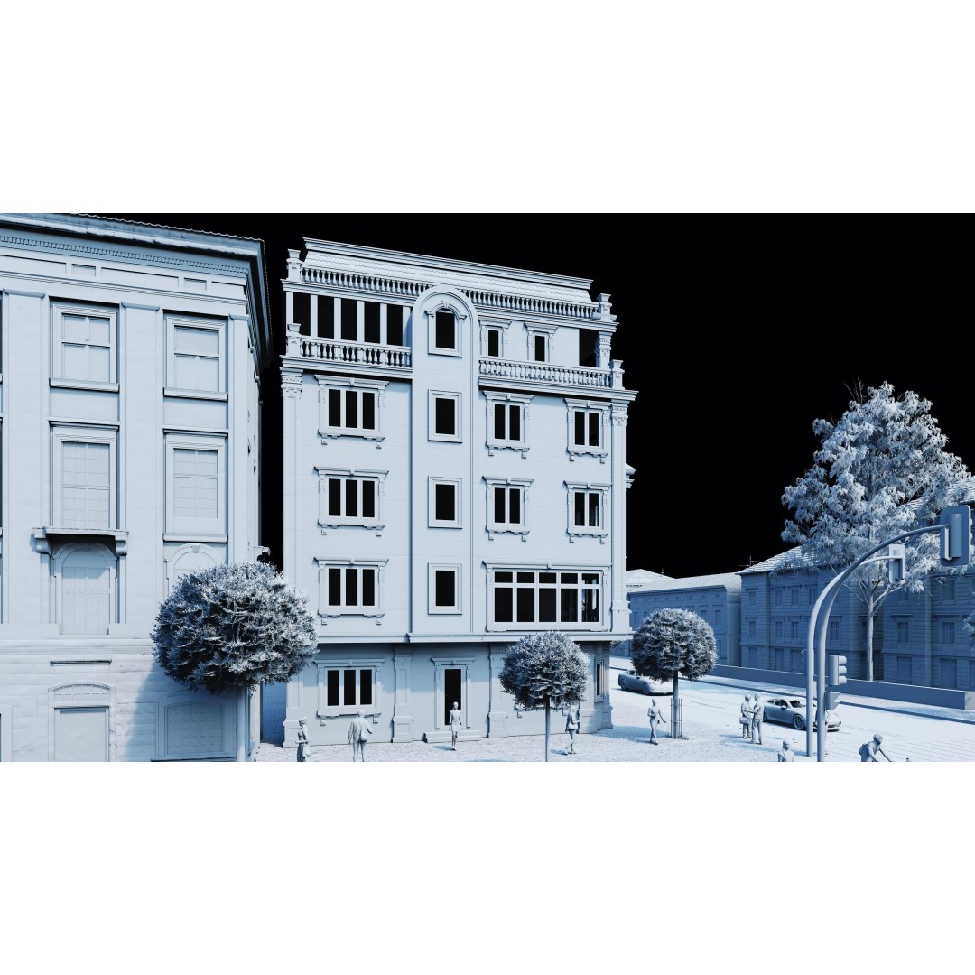 Classic Stone Facade 3D Model – Urban Building Element, FBX - View 13