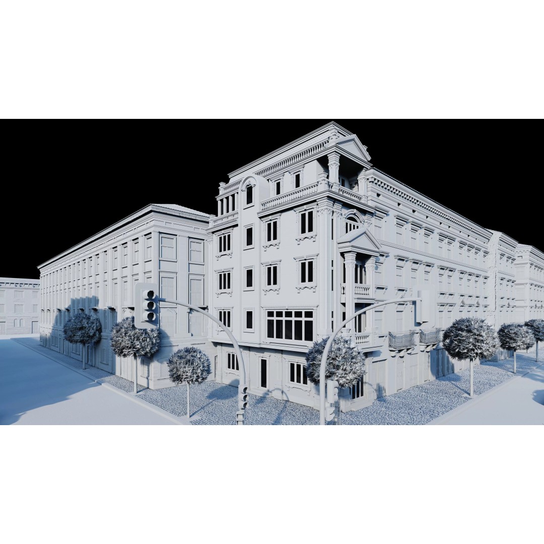 Classic Stone Facade 3D Model – Urban Building Element, FBX - View 14