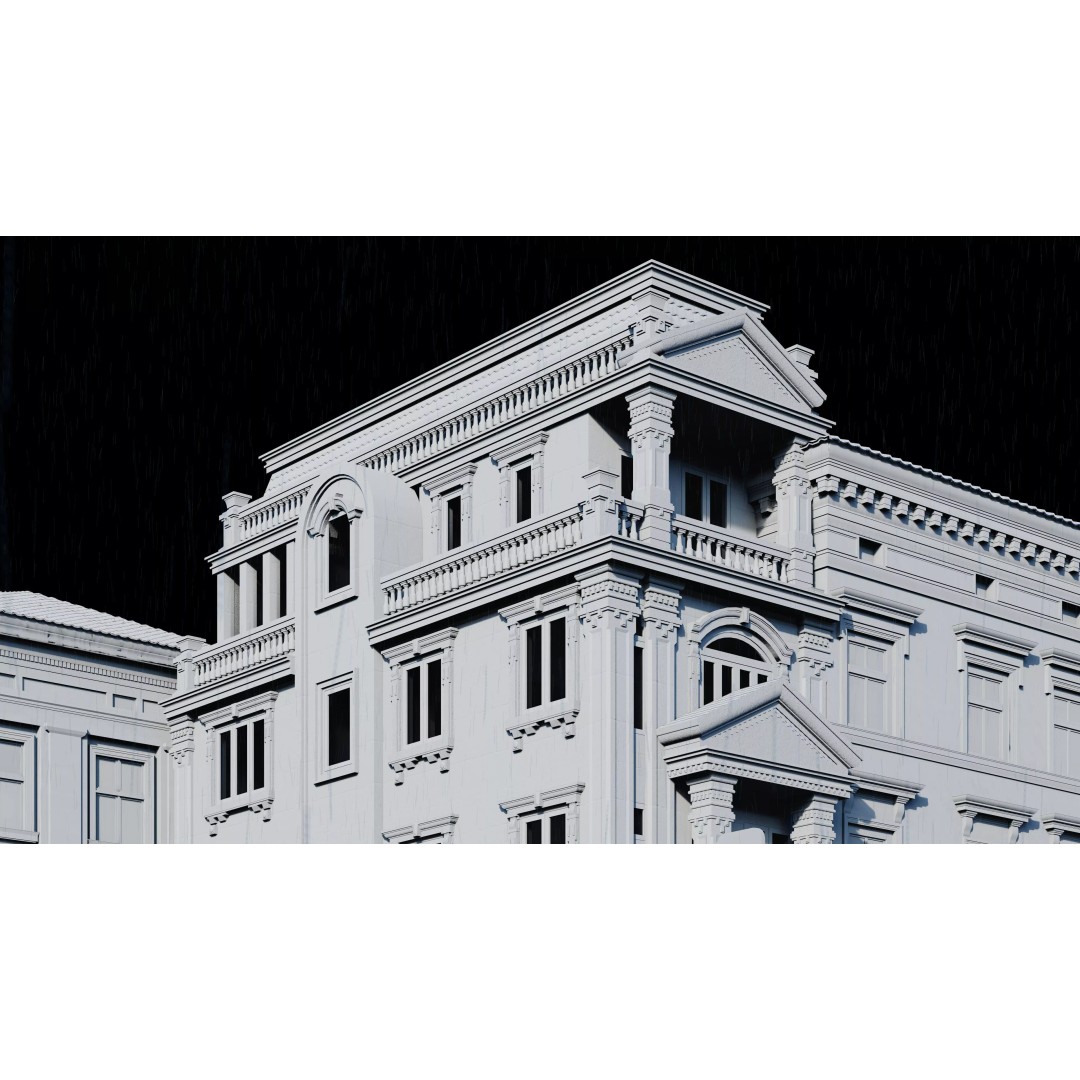 Classic Stone Facade 3D Model – Urban Building Element, FBX - View 15