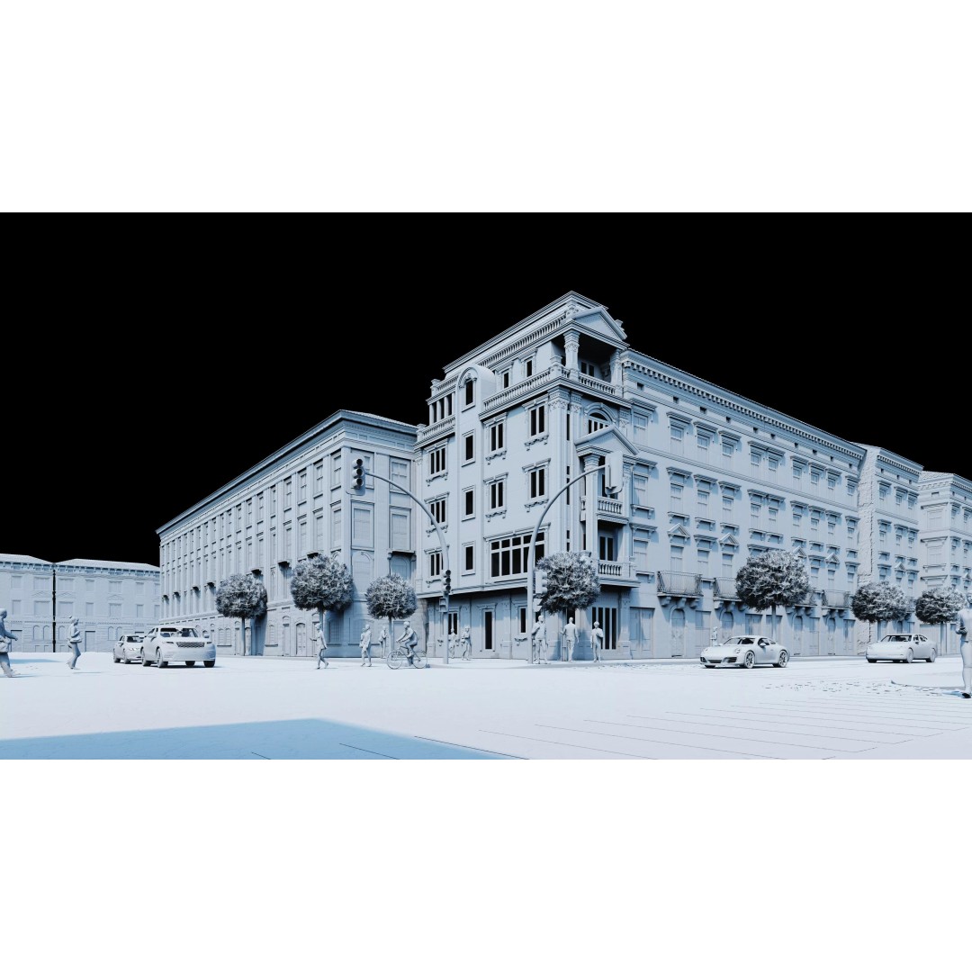 Classic Stone Facade 3D Model – Urban Building Element, FBX - View 17