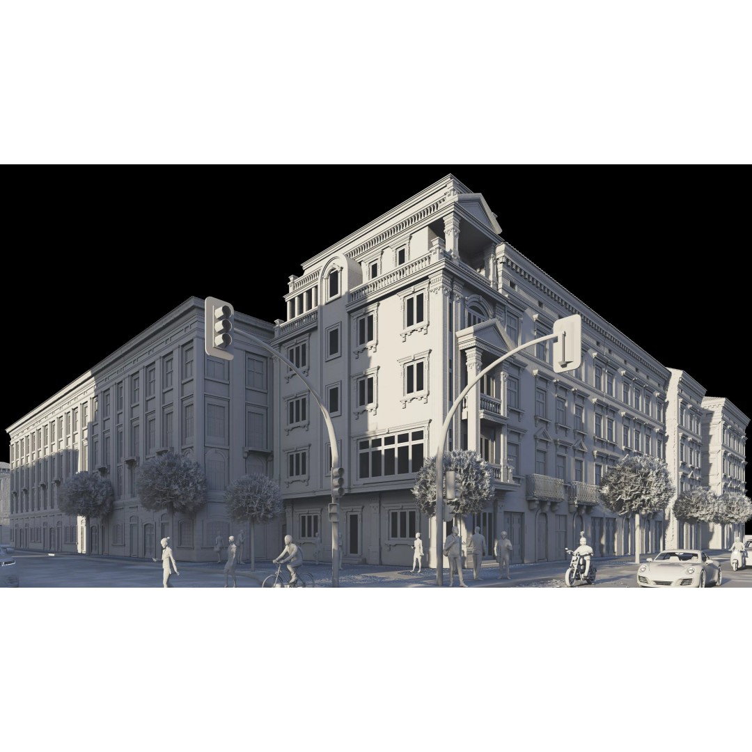 Classic Stone Facade 3D Model – Urban Building Element, FBX - View 18