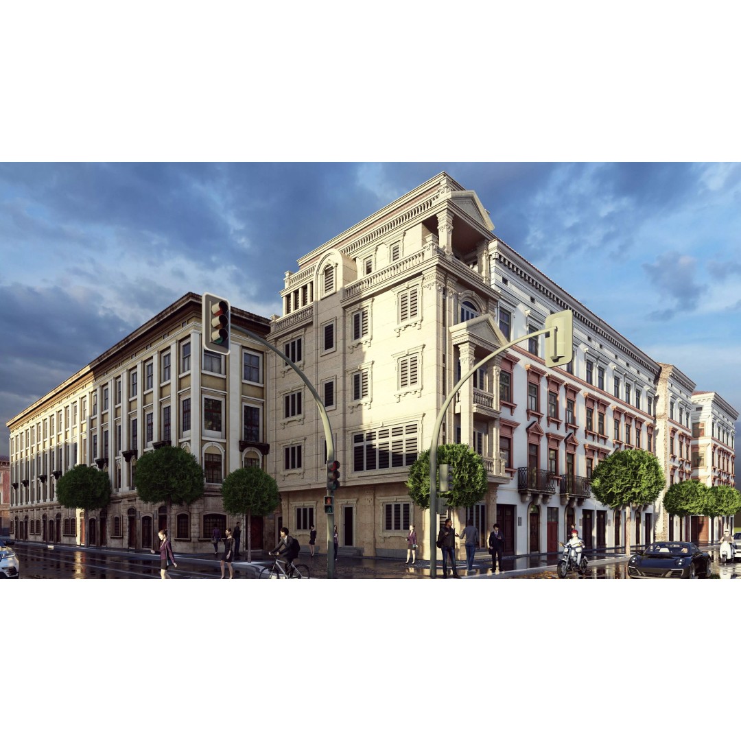 Classic Stone Facade 3D Model – Urban Building Element, FBX - View 2