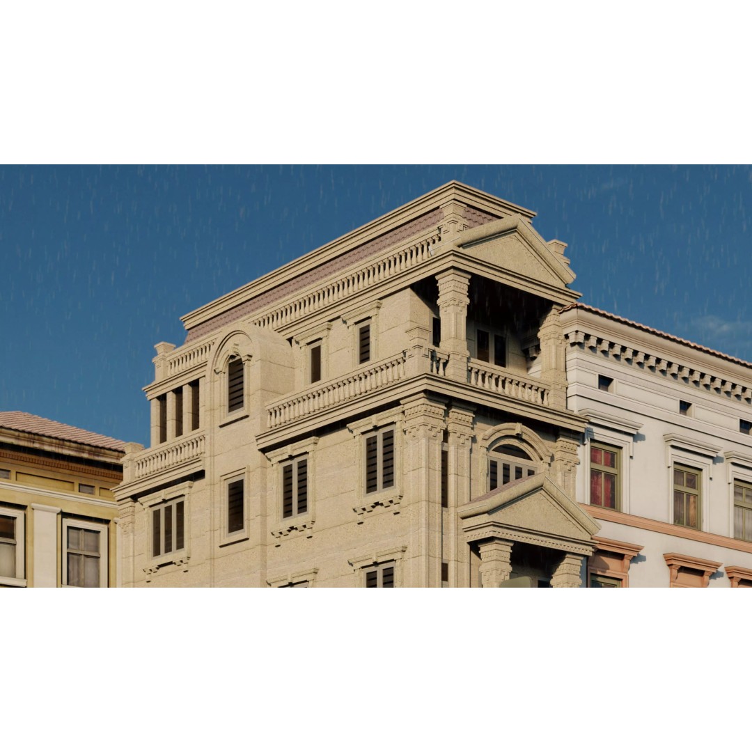 Classic Stone Facade 3D Model – Urban Building Element, FBX - View 3
