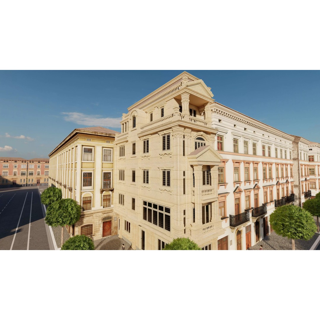 Classic Stone Facade 3D Model – Urban Building Element, FBX - View 5