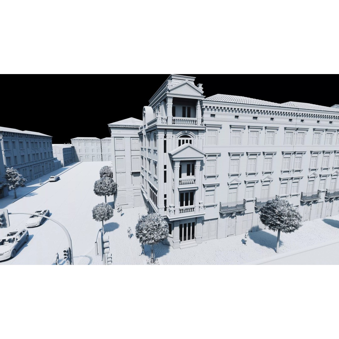 Classic Stone Facade 3D Model – Urban Building Element, FBX - View 7