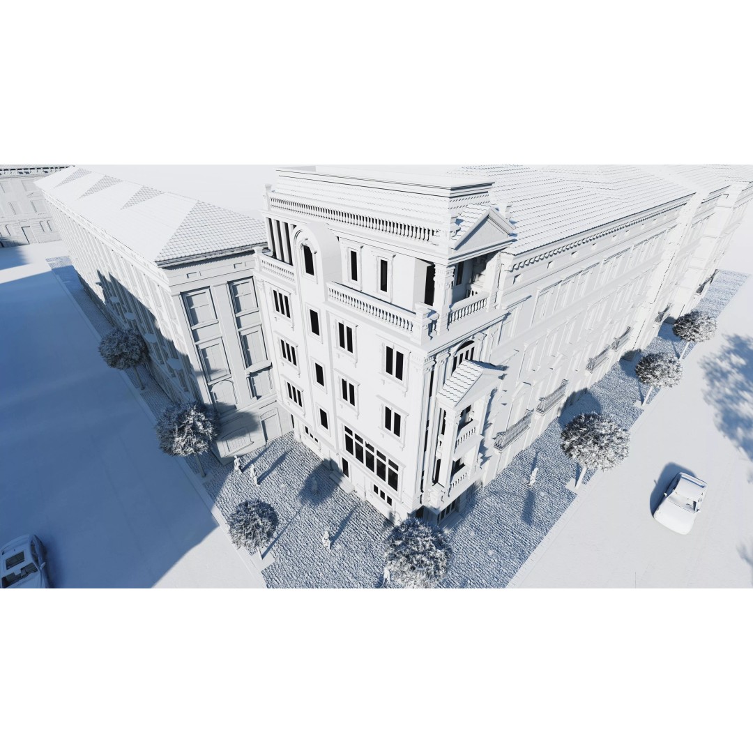 Classic Stone Facade 3D Model – Urban Building Element, FBX - View 8