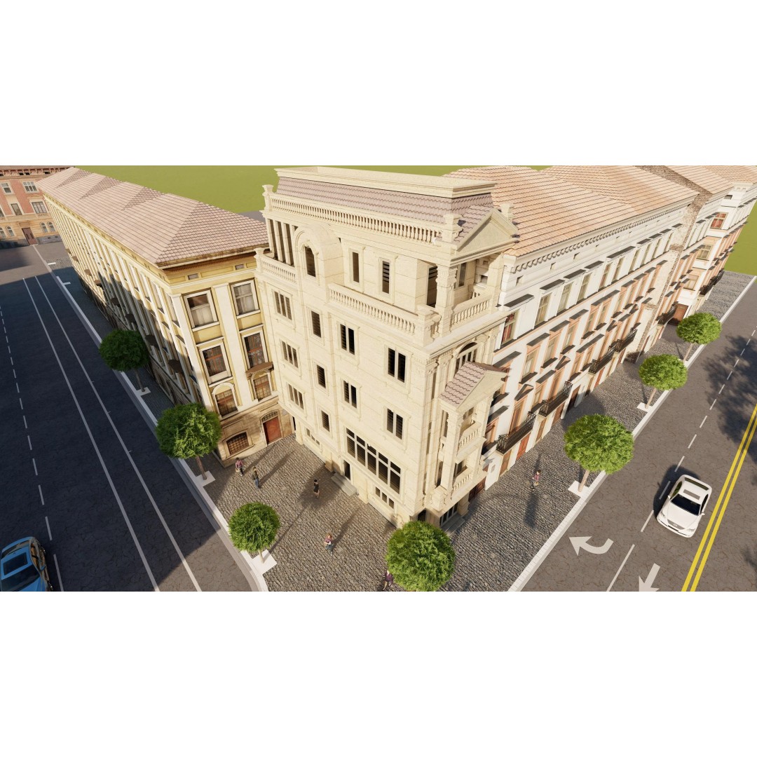 Classic Stone Facade 3D Model – Urban Building Element, FBX - View 9