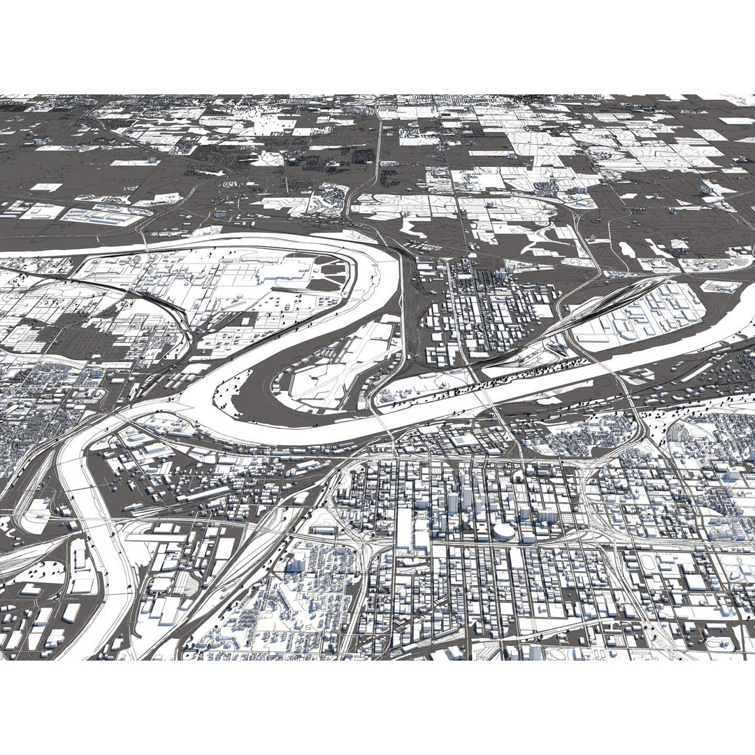 Kansas City 3D City Map 3D Model – Detailed Urban Landscape, FBX, OBJ