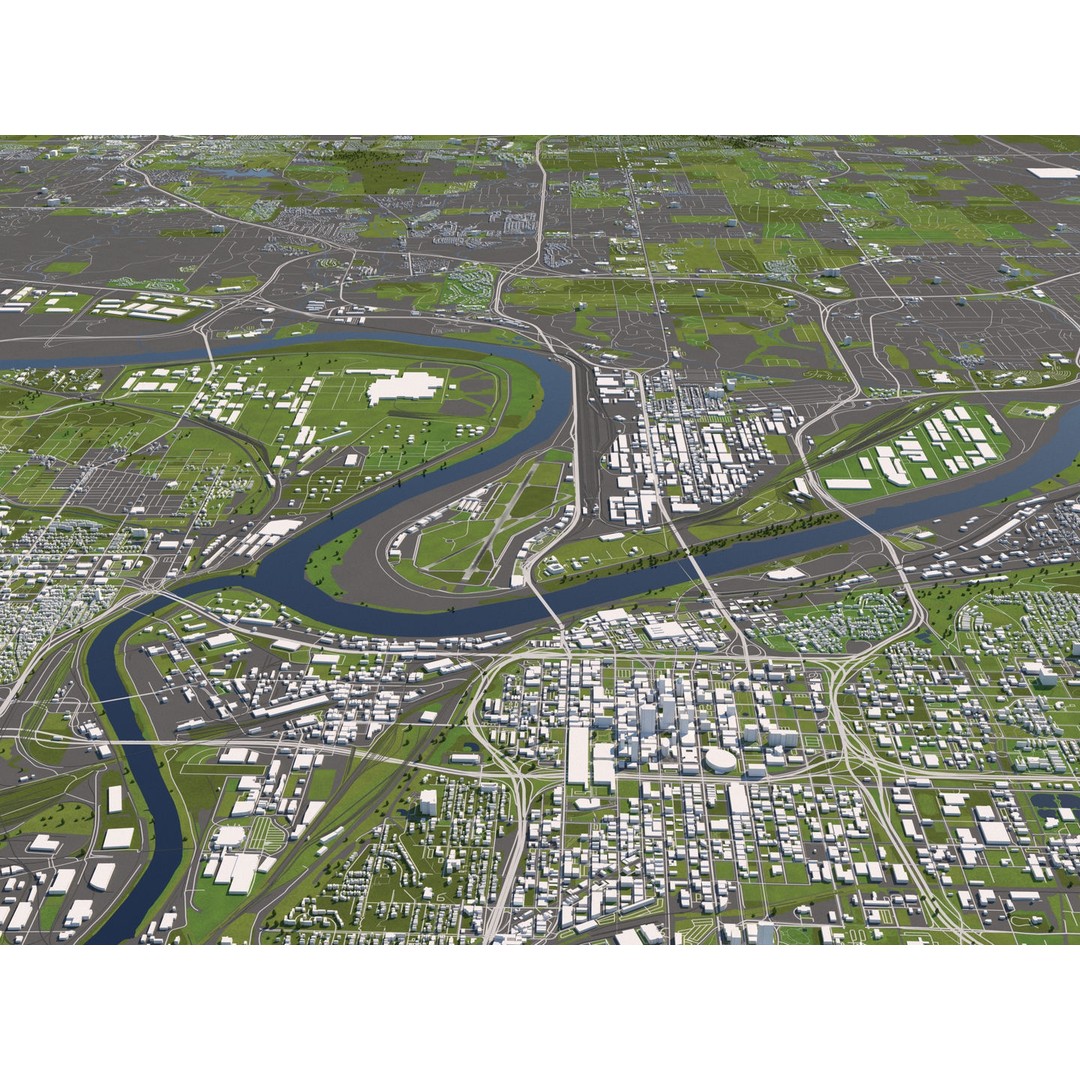 Kansas City 3D City Map 3D Model – Detailed Urban Landscape, FBX, OBJ - View 12