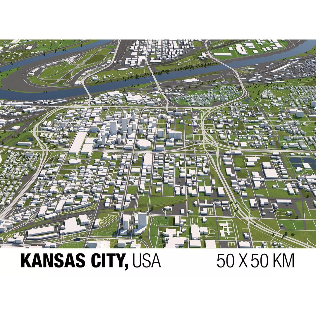 Kansas City 3D City Map 3D Model – Detailed Urban Landscape, FBX, OBJ - View 2